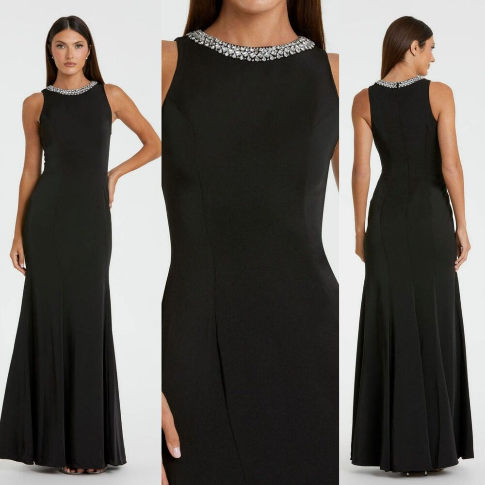 Mac Duggal Black Embellished Neck Trumpet Gown Size 12 Maxi Dress 49093 New